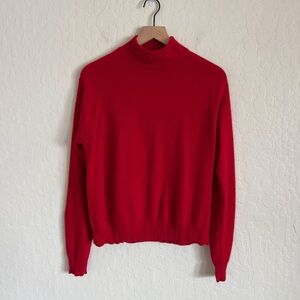 Valerie Stevens 100% 2-Ply Cashmere Mock Neck Sweater Large Red Pointelle Collar